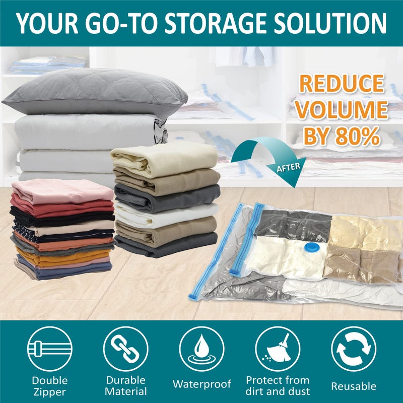 Cozy Essential 30 Pack Space Saver Bags (6 Jumbo/6 Large/6 Medium/6 Small/6 Roll) Compression Storage Bags for Comforters and Blankets, Vacuum Sealer Bags for Clothes Storage, Hand Pump Included - Image 2