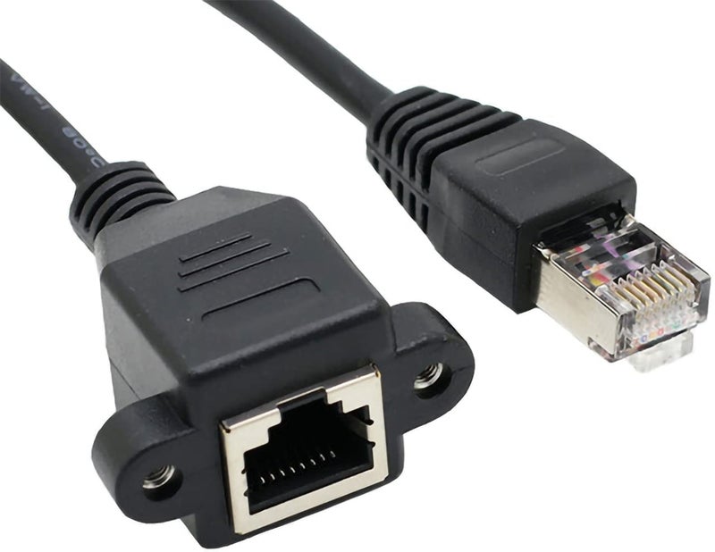 LipiWorld® Rj45 Male to Female LAN Cable LAN Network 8 Pin Extension Cable CAT6E Network Panel Mount Screw Lock Ethernet Extension Cable (Pack Of 1-30cm) - Image 3