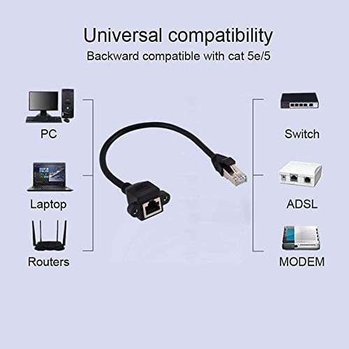 LipiWorld® Rj45 Male to Female LAN Cable LAN Network 8 Pin Extension Cable CAT6E Network Panel Mount Screw Lock Ethernet Extension Cable (Pack Of 1-30cm) - Image 2