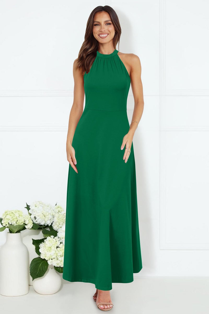 STYLEWORD Women's Summer Halter Neck Long Formal Dress Sexy Sleeveless Cocktail Evening Party Wedding Guest Maxi Dresses(Green,S) - Image 5