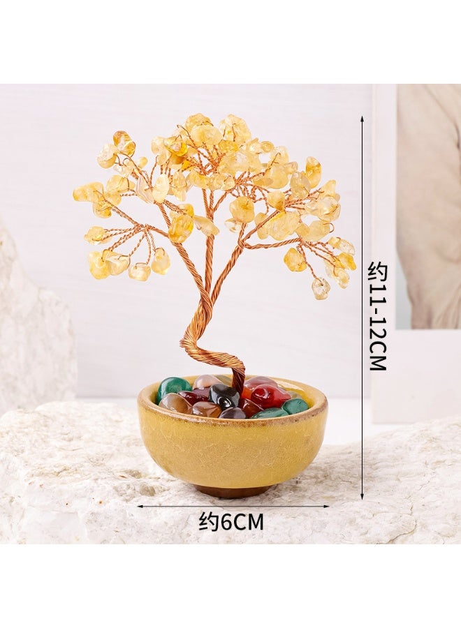 Tanyaz Money Tree Decor Gemstone Tree Feng Shui Crystals Stones Gifts Home Office Decor Desk Decorations Home Living Room(Yellow) - Image 1