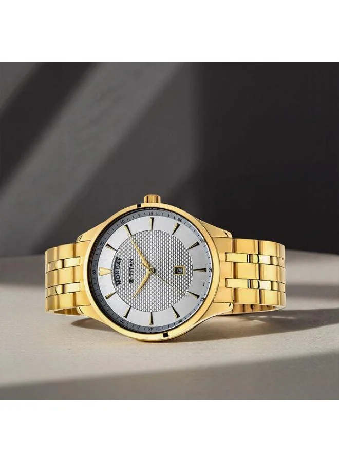 تيتان Men Analog Display Watch With Gold Stainless Steel Strap - 90127YM01