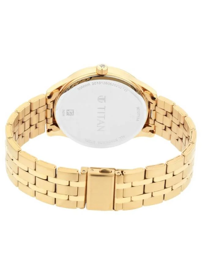 تيتان Men Analog Display Watch With Gold Stainless Steel Strap - 90127YM01