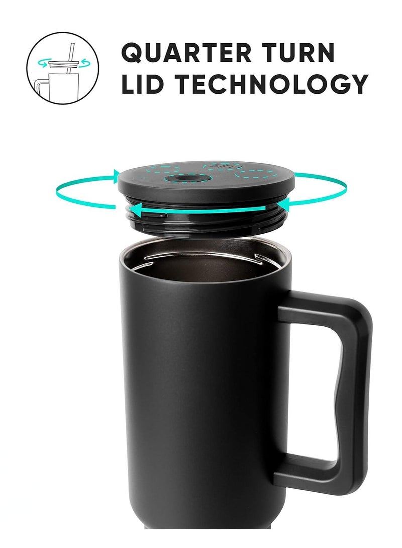 إيفرين كوب بسعة 40 أونصة مع مقبض وغطاء من القش، كوب معزول، زجاجة مياه من الفولاذ المقاوم للصدأ قابلة لإعادة الاستخدام، كوب للسفر، حامل أكواب، هدايا صديقة للنساء، مجموعة رحلتها، طراز بسيط وحديث - Image 3