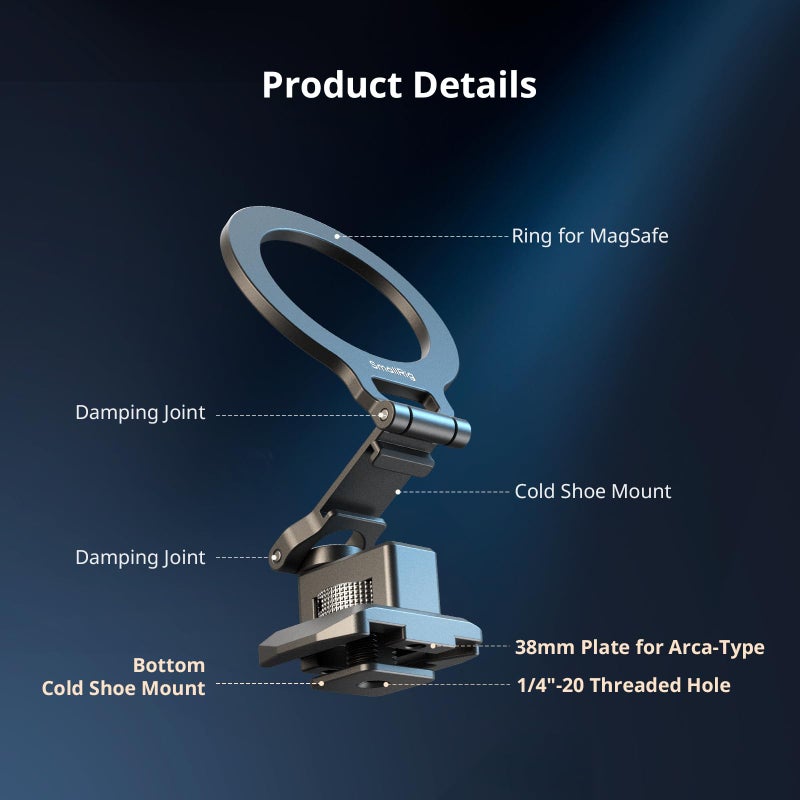 SMALLRIG حامل هاتف معدني SMALLRIG مع قاعدة متوافقة مع معيار Arca، متوافق مع DJI RS 4 Mini، دعم للهواتف الذكية مع قاعدة باردة، حامل ثلاثي القوائم للهاتف لجهاز iPhone 17/16/15 وغيرها - 5339 - Image 3