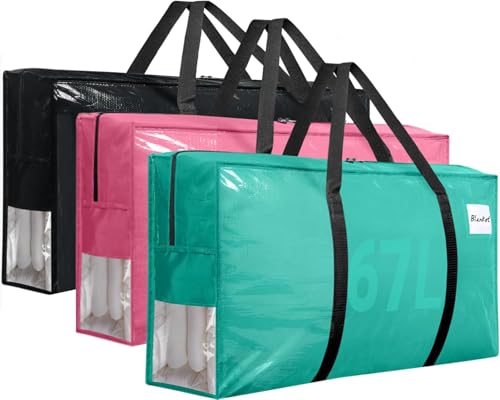 Besslly 3Pcs Extra Large Heavy Duty Moving Bags with Reinforced Zippers Handles 67L Waterproof Storage Tote Bag Bins Alternative to Box Moving Supplies Space Saving for Travel College Dorm Essentials Multi - Image 1