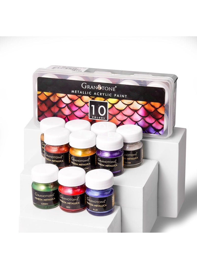 Granotone - GRANOTONE Venezia Metallica Colors Kit - 10 Vibrant Water-Based, Non-Toxic Shades with Shimmering Effect, 15ml Each - Perfect for Artists & Crafters - Image 1