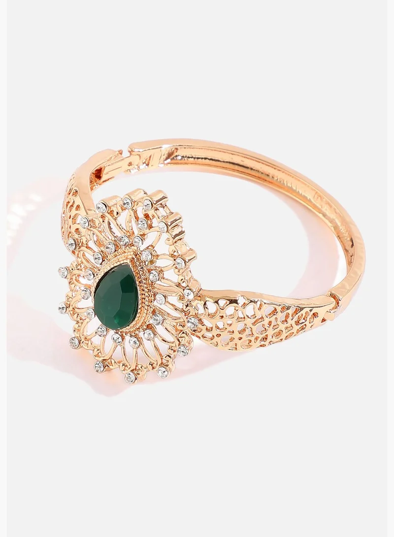SOHI Gold Plated Designer Stone Necklace, Earring, Ring and Bracelet Set