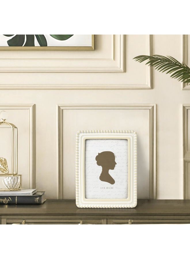 Sunlit Vintage Picture Frame 5x7 Inch with Beaded Border, Luxury Antique Square Photo Frames with Glass Front, Boho Photo Display, Tabletop Wall Hanging, Gift Idea, Distressed White - Image 4