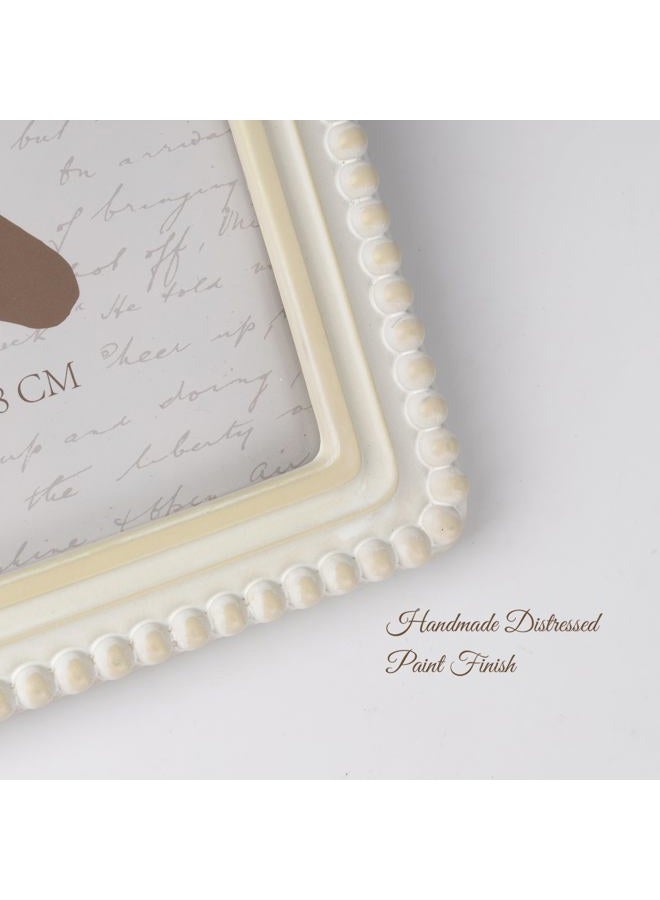 Sunlit Vintage Picture Frame 5x7 Inch with Beaded Border, Luxury Antique Square Photo Frames with Glass Front, Boho Photo Display, Tabletop Wall Hanging, Gift Idea, Distressed White - Image 5