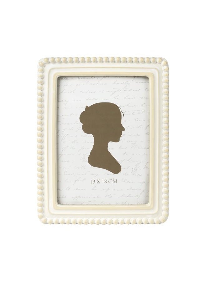 Sunlit Vintage Picture Frame 5x7 Inch with Beaded Border, Luxury Antique Square Photo Frames with Glass Front, Boho Photo Display, Tabletop Wall Hanging, Gift Idea, Distressed White - Image 1