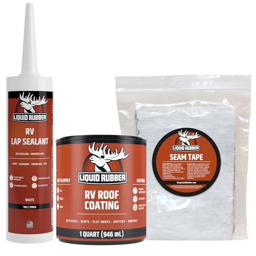 Liquid Rubber RV Roof Coating Solar Reflective Waterproof Trailer Repair Kit Includes: RV Sealer 1 Quart, Seam Tape - 4"x12.5', 1 Tube RV Lap Sealant - Image 1