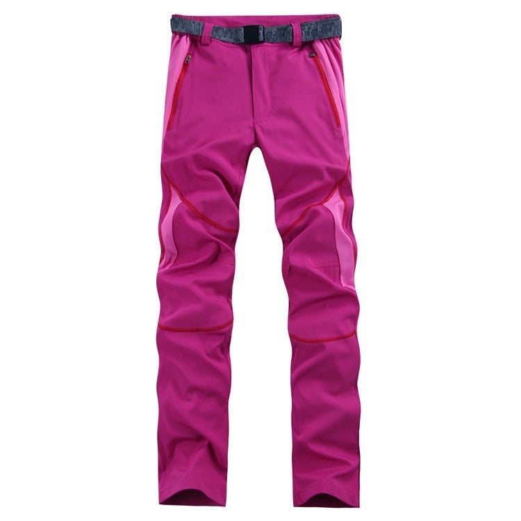 Cross-border new outdoor combat pants couples windproof waterproof hiking pants color matching slim ski pants soft shell pants Rose Red (women's pants)