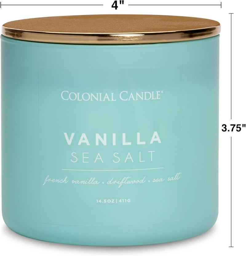 Colonial Candle Vanilla Sea Salt Scented Jar Candle, Pop of Color Collection, 3 Wick, Blue, 14.5 oz - Up to 60 Hours Burn - Image 4
