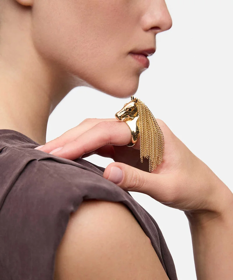 ايبيكيول Horse Ring with Drop Chain Detail