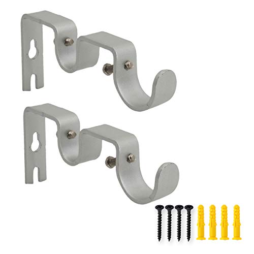 AddGrace 2 PCS Double Curtain Rod Bracket Heavy Duty Curtain Rod Holders for 1 and 58 Drapery Pole Adjustable Wall Mounted Drapery Pole Brackets for Living Room Bedroom Silver