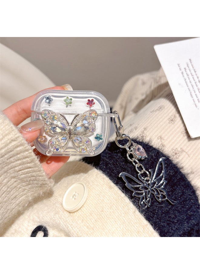 Generic - Niche Advanced Three-Dimensional Colored Diamond Butterfly Suitable For Airpods4/3 Headphone Protective Case 2pro 3rd Generation Trendy Internet Celebrum-Color:Epoxy Three-dimensional Colored Diamond Butterfly Headphone Cover Shell + Pendant-Applicable Models:For Apple Airpods 4 - Image 1