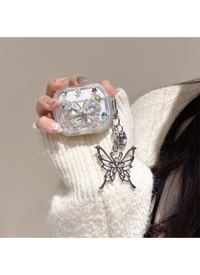 Generic - Niche Advanced Three-Dimensional Colored Diamond Butterfly Suitable For Airpods4/3 Headphone Protective Case 2pro 3rd Generation Trendy Internet Celebrum-Color:Epoxy Three-dimensional Colored Diamond Butterfly Headphone Cover Shell + Pendant-Applicable Models:For Apple Airpods 4 - Image 1