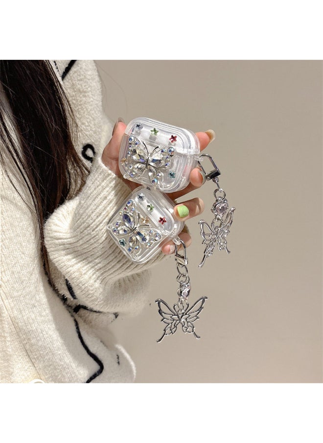Generic - Niche Advanced Three-Dimensional Colored Diamond Butterfly Suitable For Airpods4/3 Headphone Protective Case 2pro 3rd Generation Trendy Internet Celebrum-Color:Epoxy Three-dimensional Colored Diamond Butterfly Headphone Cover Shell + Pendant-Applicable Models:For Apple Airpods 4 - Image 1