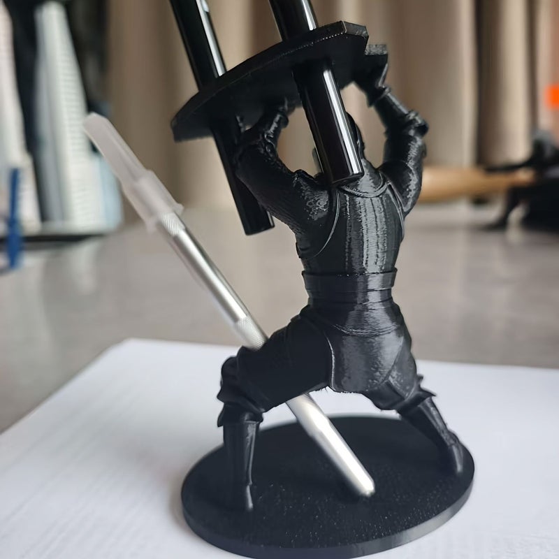 Black Medieval Samurai Pen Holder With Shield And Arrows Desktop Decor Gift - Image 4