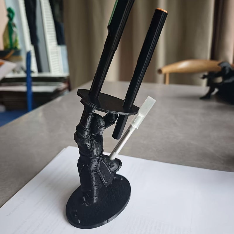 Black Medieval Samurai Pen Holder With Shield And Arrows Desktop Decor Gift - Image 3