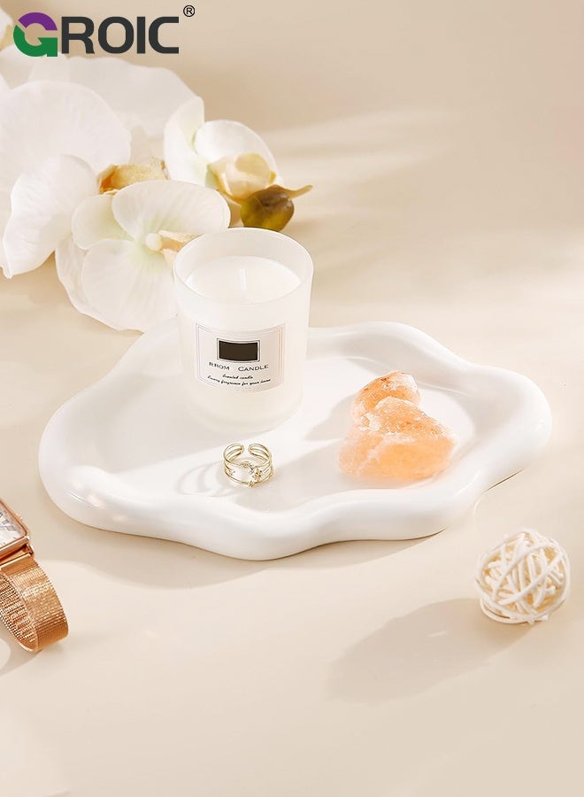GROIC صينية مجوهرات سيراميك، طبق سحابة بيضاء، منظم عرض للمجوهرات والساعات والمفاتيح، طبق حلقة زينة لطيف على شكل سحابة، وعاء زينة لطيف لسرير النوم للأقراط، العطر، طبق مجوهرات أبيض - Image 1