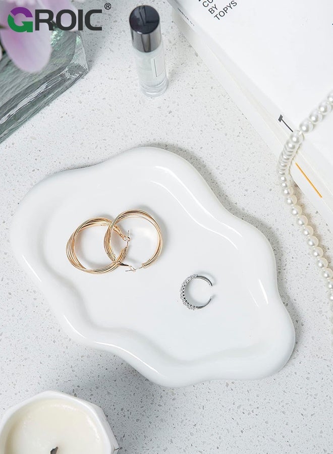 GROIC صينية مجوهرات سيراميك، طبق سحابة بيضاء، منظم عرض للمجوهرات والساعات والمفاتيح، طبق حلقة زينة لطيف على شكل سحابة، وعاء زينة لطيف لسرير النوم للأقراط، العطر، طبق مجوهرات أبيض - Image 4