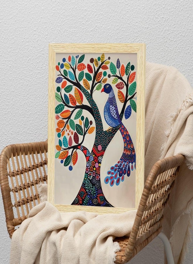 ArtX Paper Madhubani Birds Paintings with Frame for Home Decor, Wall Painting for Living Room, Multi, Natural Wood Color Frames, Set of 4 - Image 2