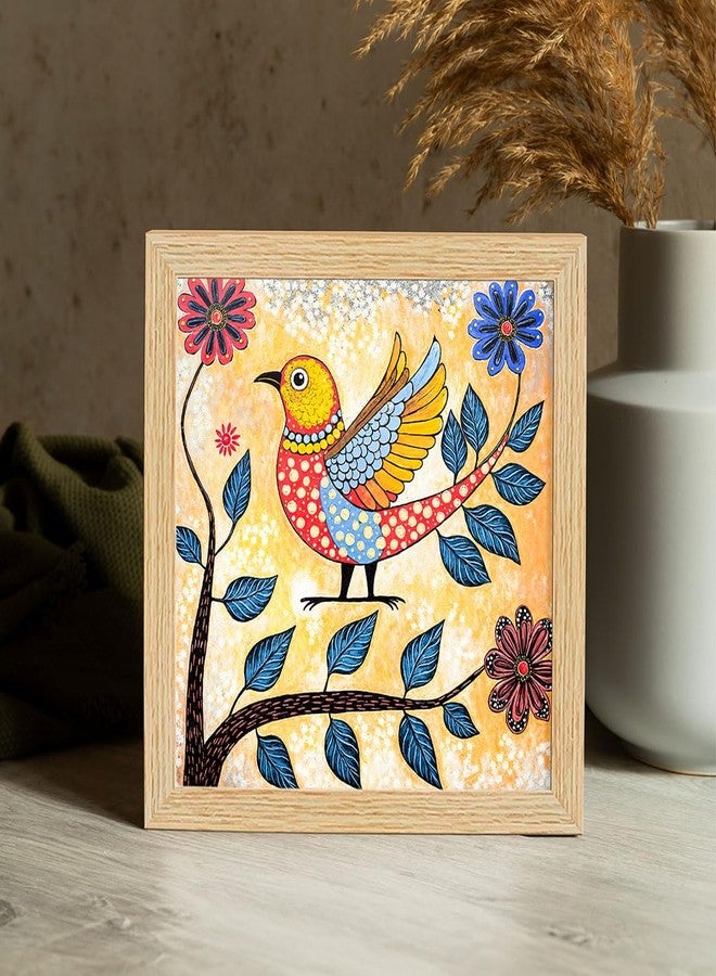 ArtX Paper Madhubani Birds Paintings with Frame for Home Decor, Wall Painting for Living Room, Multi, Natural Wood Color Frames, Set of 4 - Image 3