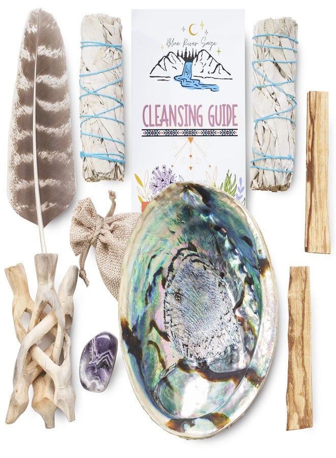 Blue River Sage Smudging & Energy Cleansing Kit with Amethyst, White Sage, Palo Santo, Abalone Shell, Stand & Guide (Regular) - Image 3