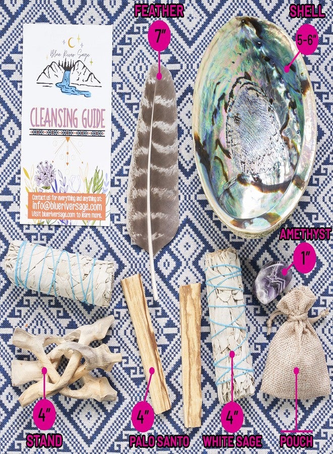 Blue River Sage Smudging & Energy Cleansing Kit with Amethyst, White Sage, Palo Santo, Abalone Shell, Stand & Guide (Regular) - Image 2
