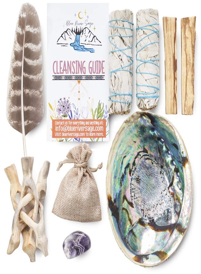 Blue River Sage Smudging & Energy Cleansing Kit with Amethyst, White Sage, Palo Santo, Abalone Shell, Stand & Guide (Regular) - Image 4