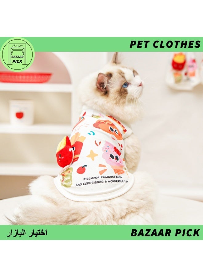 Dog Vest Burger and Fries Cute Cartoon Style Breathable Shirt for Pets Size M - Image 1
