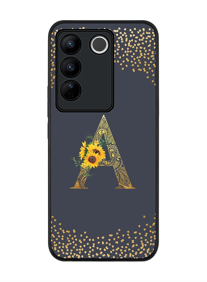 Stylizedd Case for Vivo V27 / Vivo V27 Pro / Vivo S16, Slim fit Flexible Cover Custom Monogram Initial Letter Floral Mandala Pattern Alphabet - A (Grey) - Image 1