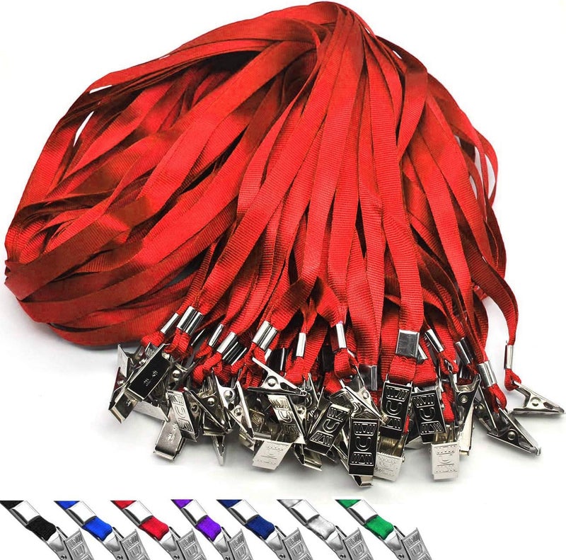 Beebel Red Lanyards 100 Pack Nylon Flat Badge Lanyard Bulldog Clip for Id Badge Name Tag (Red, 100 Pack) - Image 1