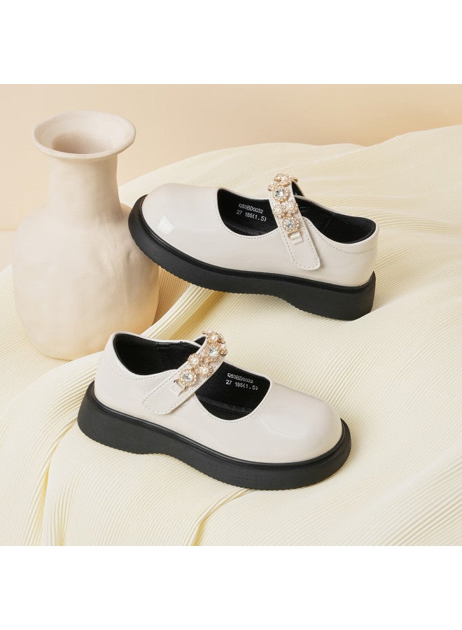 Red Dragonfly Kids Spring Summer Girls Single Shoes Children's Princess Soft Sole British Style Leather Shoes Q53bd003 Beige Size 37 - Image 2
