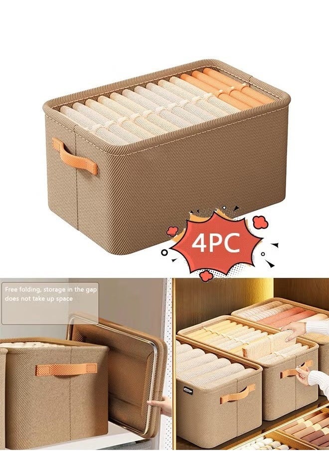 Generic 4PCS Foldable Closet Storage Box with Handle, Collapsible Fabric Storage Cubes Organizer, Stackable Storage Bins Closet Organizers For Organizing Clothing, Sheets, Toys, Books (Khaki)  - Image 1