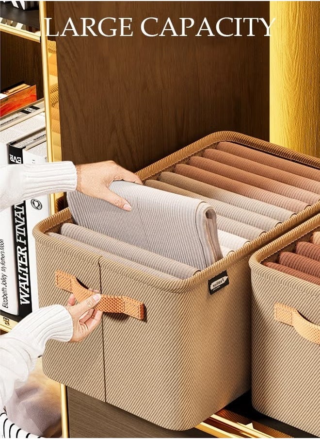 Generic 4PCS Foldable Closet Storage Box with Handle, Collapsible Fabric Storage Cubes Organizer, Stackable Storage Bins Closet Organizers For Organizing Clothing, Sheets, Toys, Books (Khaki)  - Image 3