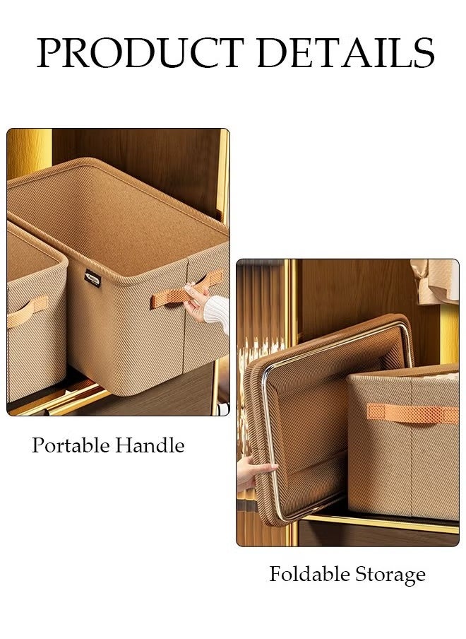 Generic 4PCS Foldable Closet Storage Box with Handle, Collapsible Fabric Storage Cubes Organizer, Stackable Storage Bins Closet Organizers For Organizing Clothing, Sheets, Toys, Books (Khaki)  - Image 5