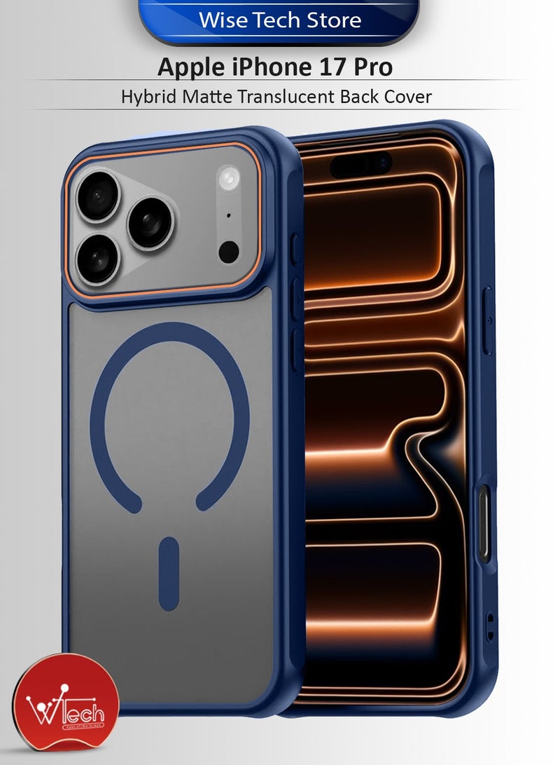 Wtech Apple iPhone 17 Pro 5G 2025 Hybrid Matte Translucent Back Cover Shockproof Hard PC Strong Magnetic Adsorption Case Cover (MCMPMN) - Navy Blue - Image 1