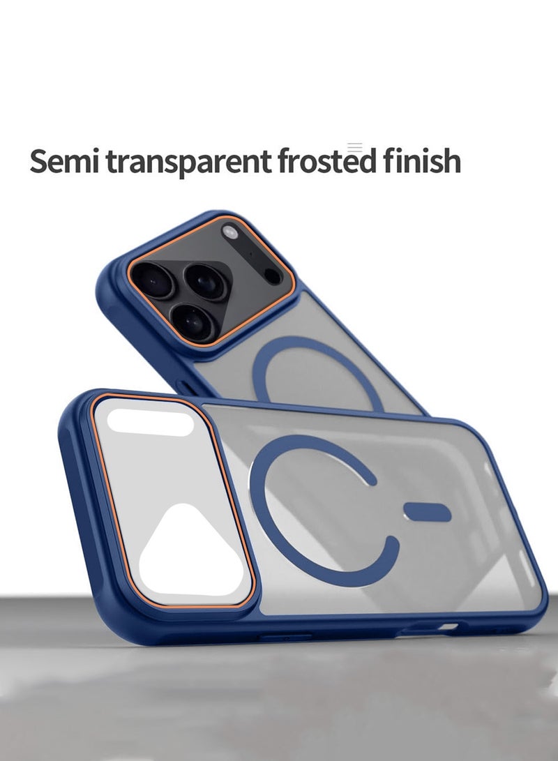 Wtech Apple iPhone 17 Pro 5G 2025 Hybrid Matte Translucent Back Cover Shockproof Hard PC Strong Magnetic Adsorption Case Cover (MCMPMN) - Navy Blue - Image 4