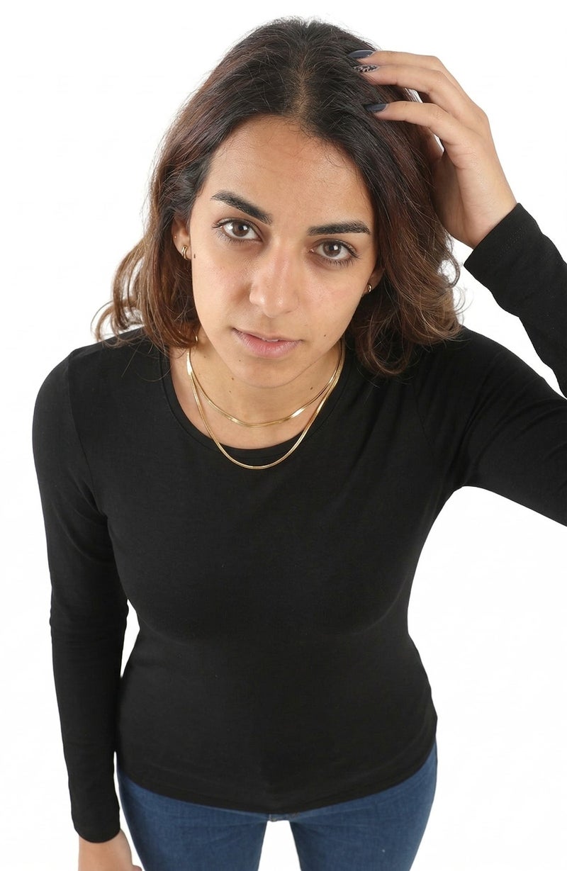 كارما® توب حريمي كم طويل لون اسود - Image 1