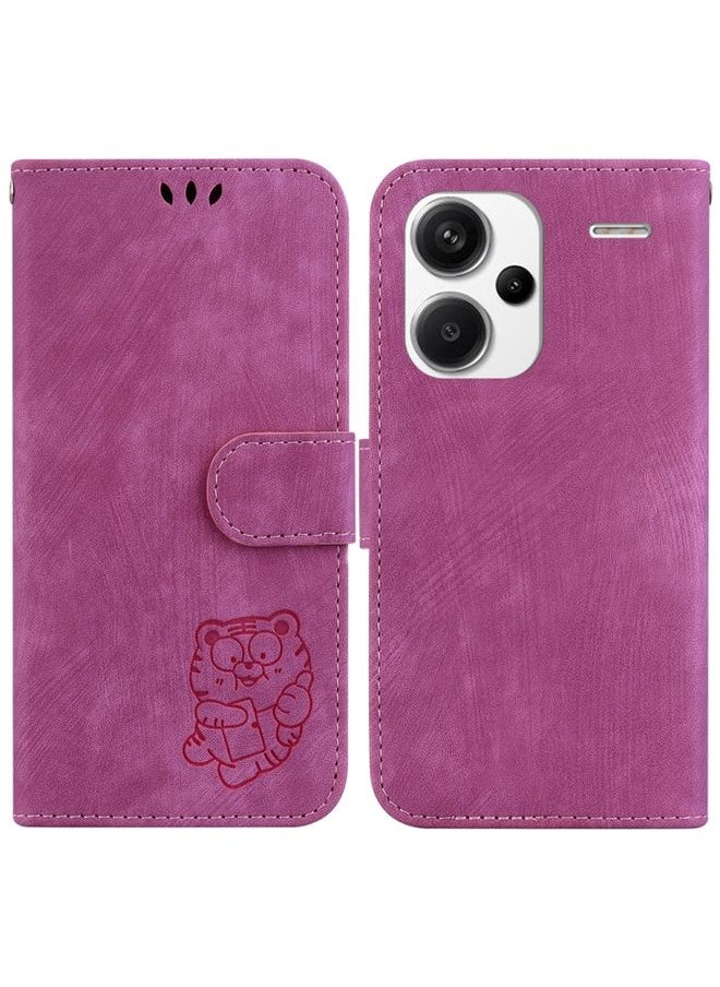 HuHa Case Cover For Xiaomi Redmi Note 13 Pro+ 5G Little Tiger Embossed Leather Phone Case Rose Red 