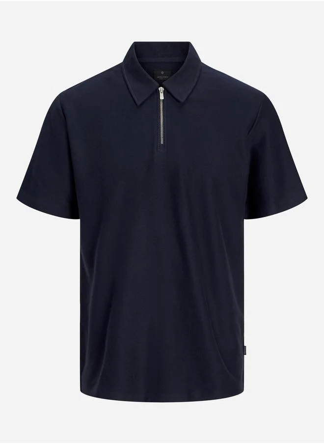 JACK & JONES Solid Regular Fit Half Zip Polo T-Shirt