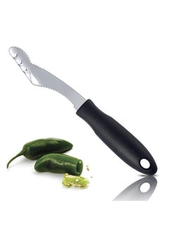 NIBEMINENT Pepper Corer, Stainless Steel Chili Corer Remover kitchen Tool with Serrated Slice and Rubber Handle Easily Seed or off Vegetables tops for Barbecue Roasting Peppers  - Image 1