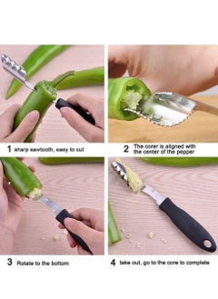 NIBEMINENT Pepper Corer, Stainless Steel Chili Corer Remover kitchen Tool with Serrated Slice and Rubber Handle Easily Seed or off Vegetables tops for Barbecue Roasting Peppers  - Image 4