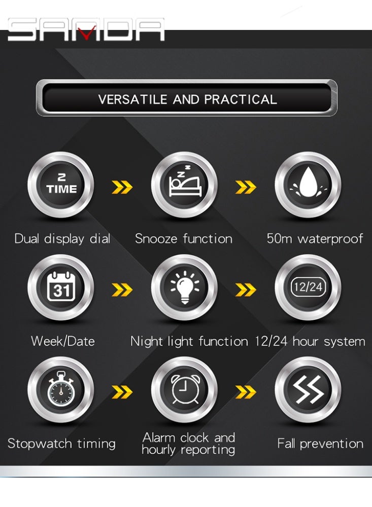 Sanda Fashion Brand Luxury 6175 New Men's Sports Multifunctional Electronic Watch LED Waterproof Dual Display Clock Men's Watch - Image 5