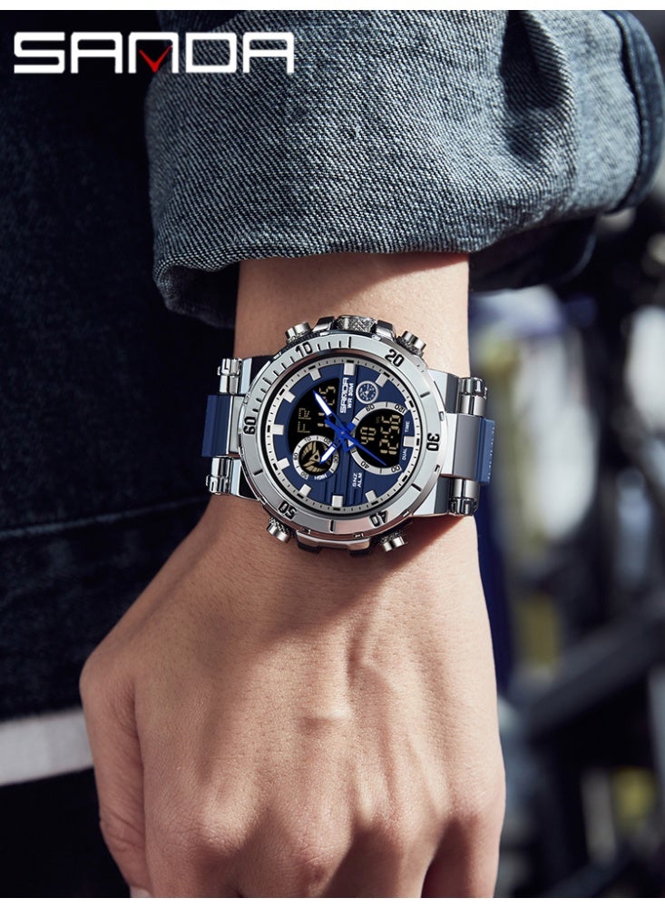 Sanda Fashion Brand Luxury 6175 New Men's Sports Multifunctional Electronic Watch LED Waterproof Dual Display Clock Men's Watch - Image 3