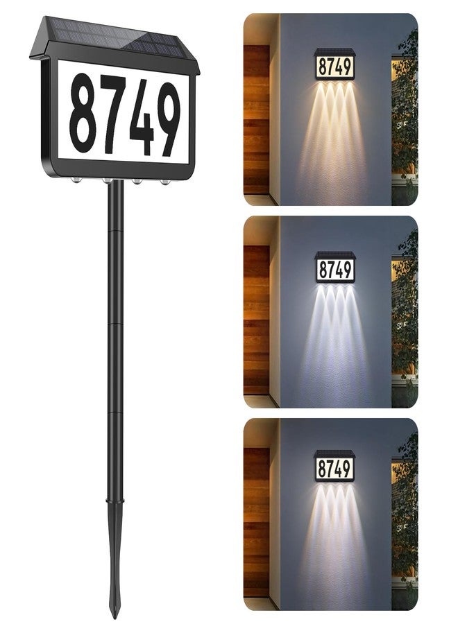 Brightever Solar Address Signs, House Number for Outside Waterproof, 3-Color LED Illuminated Address Plaques with Stake, Wall Mounted Solar Powered Light Up Address Numbers for Houses, 1-Pack - Image 1