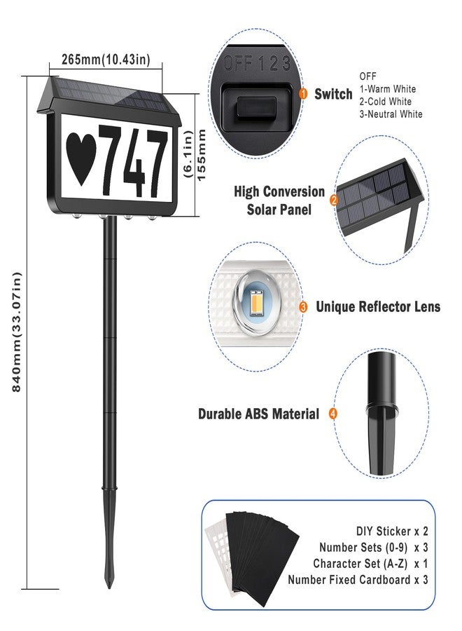 Brightever Solar Address Signs, House Number for Outside Waterproof, 3-Color LED Illuminated Address Plaques with Stake, Wall Mounted Solar Powered Light Up Address Numbers for Houses, 1-Pack - Image 2